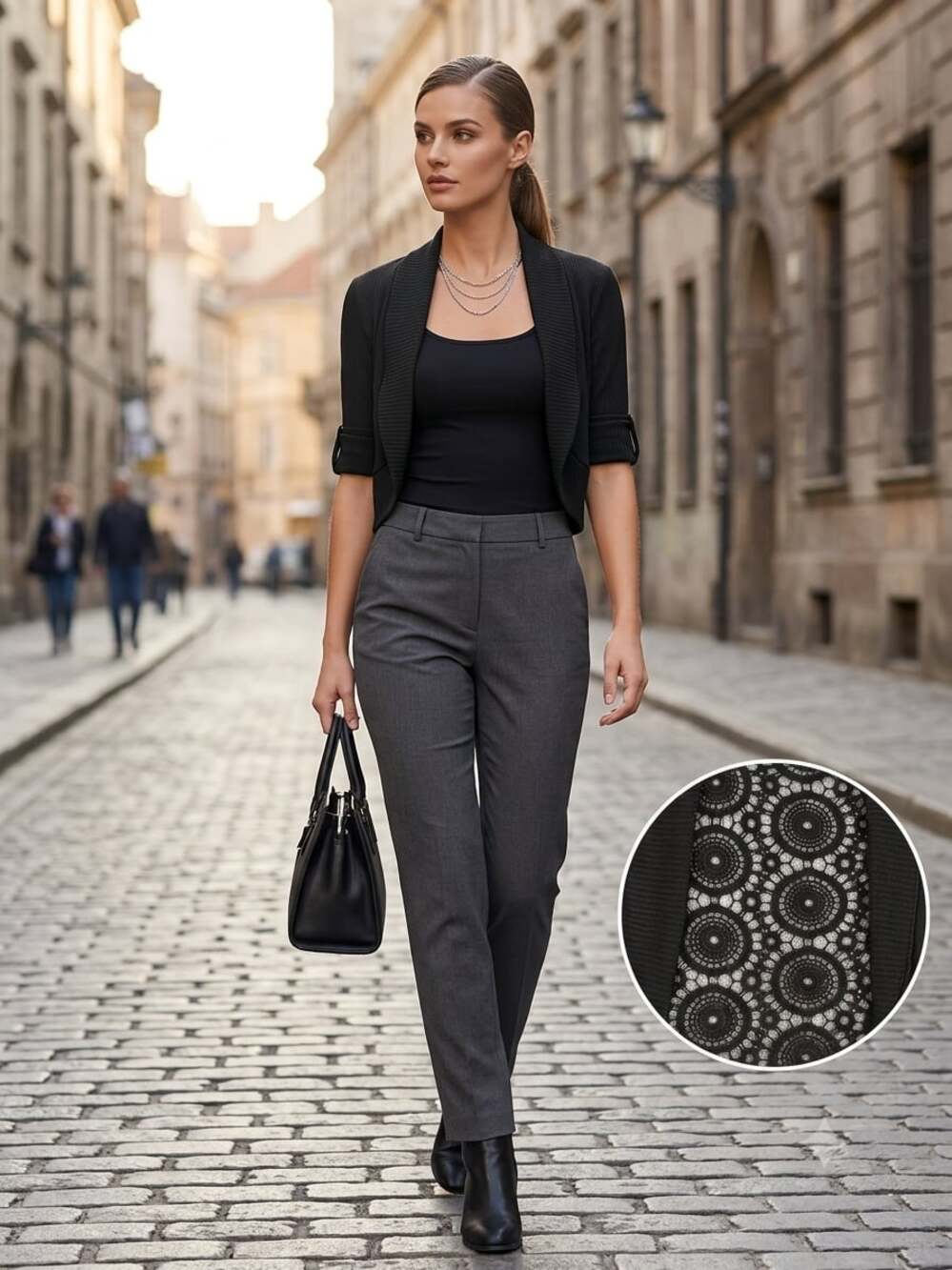 Black Cropped Bolero Shrug with Lace Back Detail C110JL